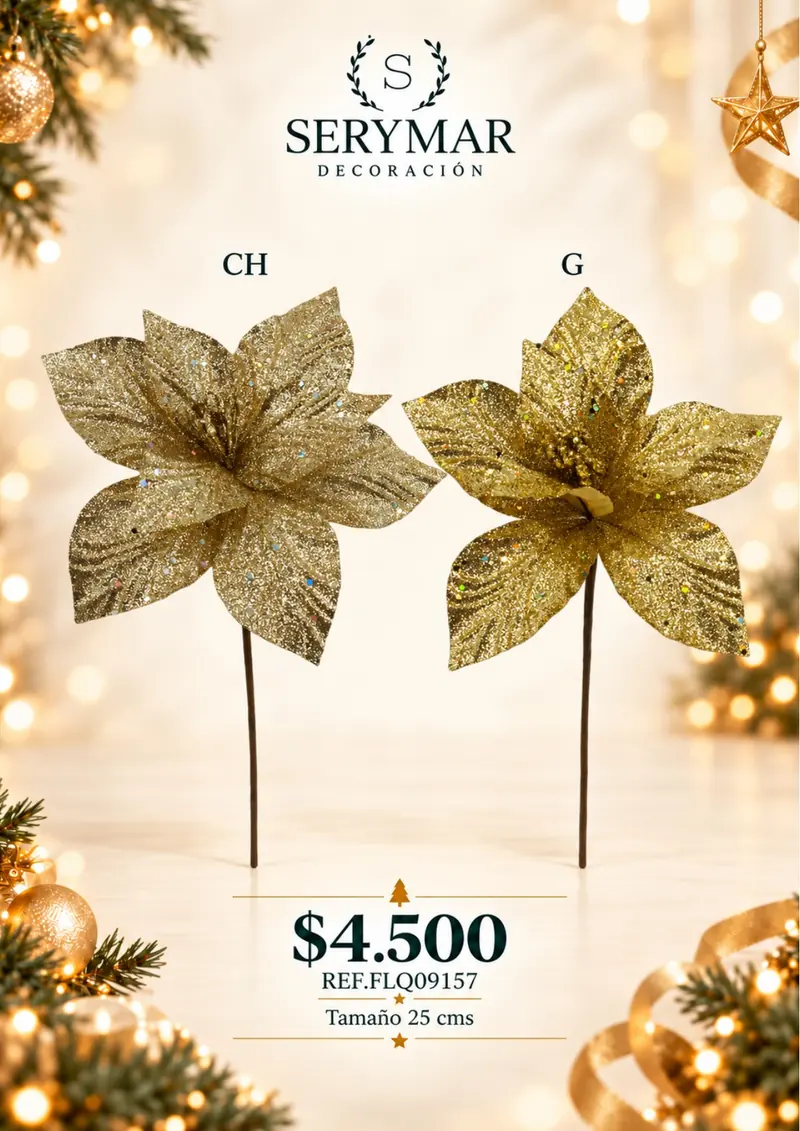 Flores de Navidad · Ref. FLQ09157 — página 34 del Catálogo Navidad 2026 de SERYMAR Decoración