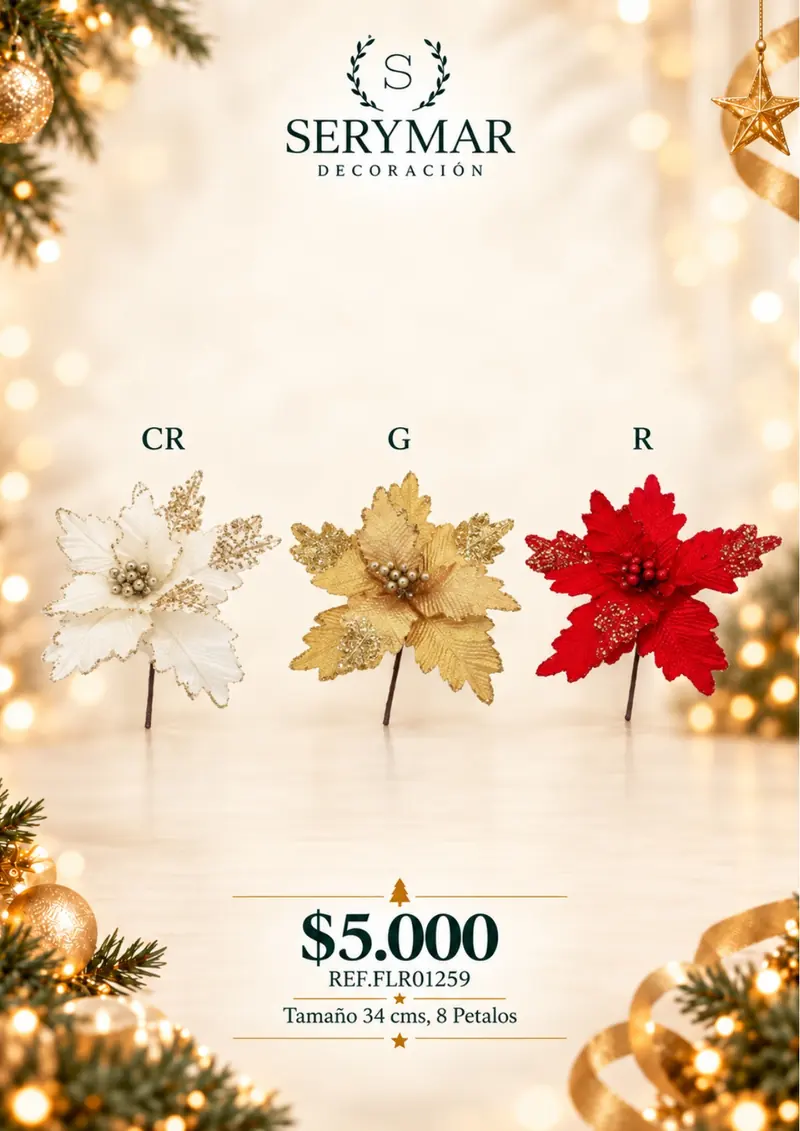 Flores de Navidad · Ref. FLR01259 — página 35 del Catálogo Navidad 2026 de SERYMAR Decoración