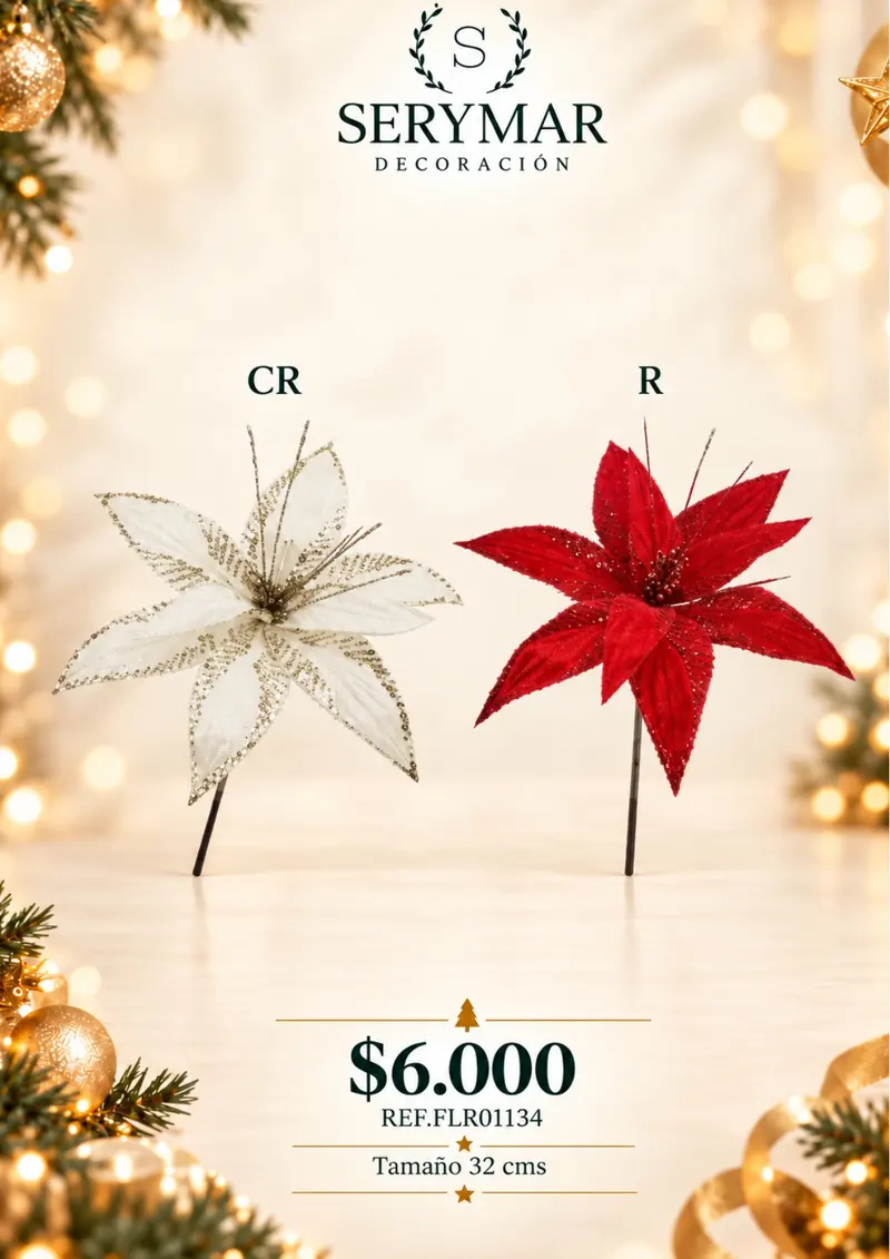 Flores de Navidad · Ref. FLR01134 — página 42 del Catálogo Navidad 2026 de SERYMAR Decoración
