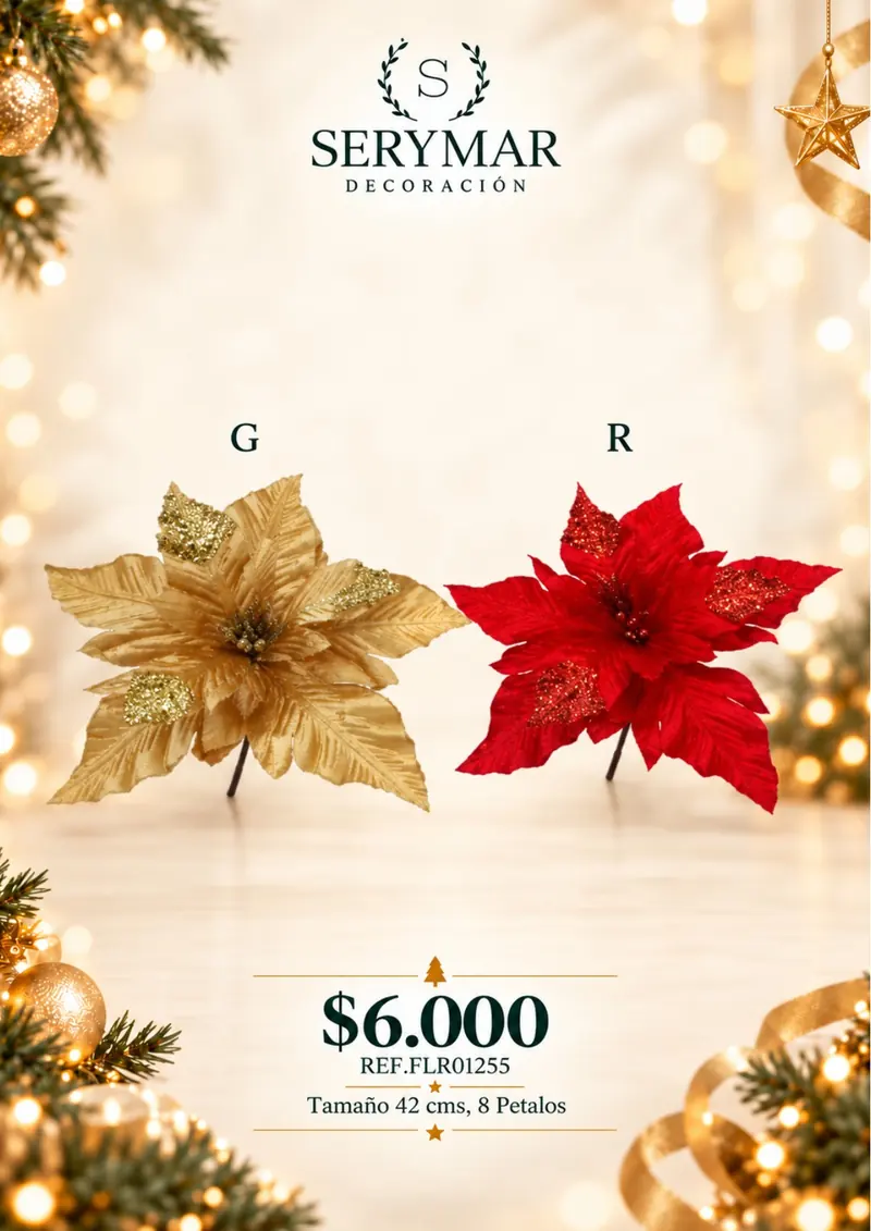 Flores de Navidad · Ref. FLR01255 — página 43 del Catálogo Navidad 2026 de SERYMAR Decoración