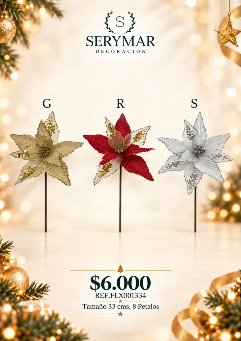 Flores de Navidad · Ref. FLX001334 — página 44 del Catálogo Navidad 2026 de SERYMAR Decoración
