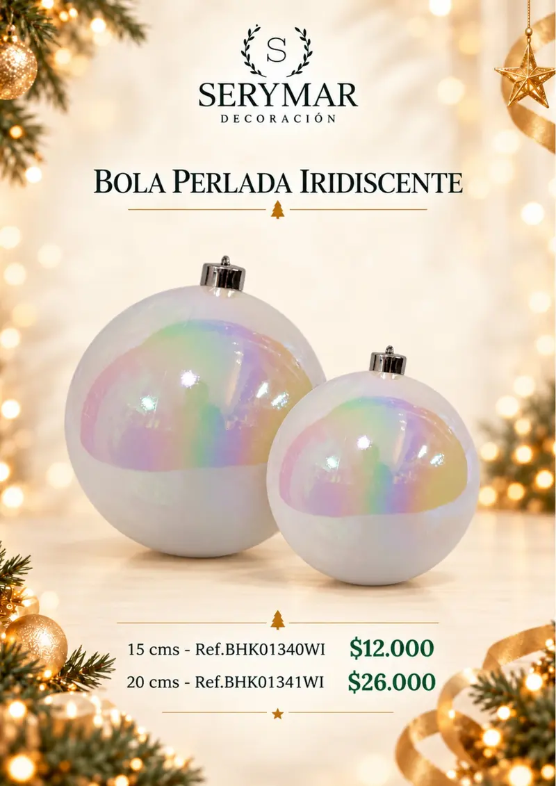 Bola Perlada Iridiscente · Ref. BHK01340WI / BHK01341WI — página 113 del Catálogo Navidad 2026 de SERYMAR Decoración