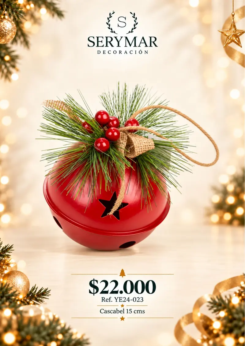 Cascabel 15 cm · Ref. YE24-023 — página 121 del Catálogo Navidad 2026 de SERYMAR Decoración