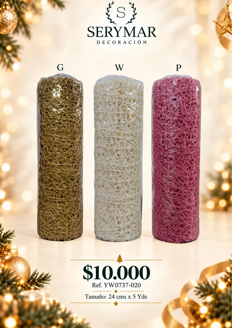 Cintas y mallas · Ref. YW0737-020 — página 137 del Catálogo Navidad 2026 de SERYMAR Decoración