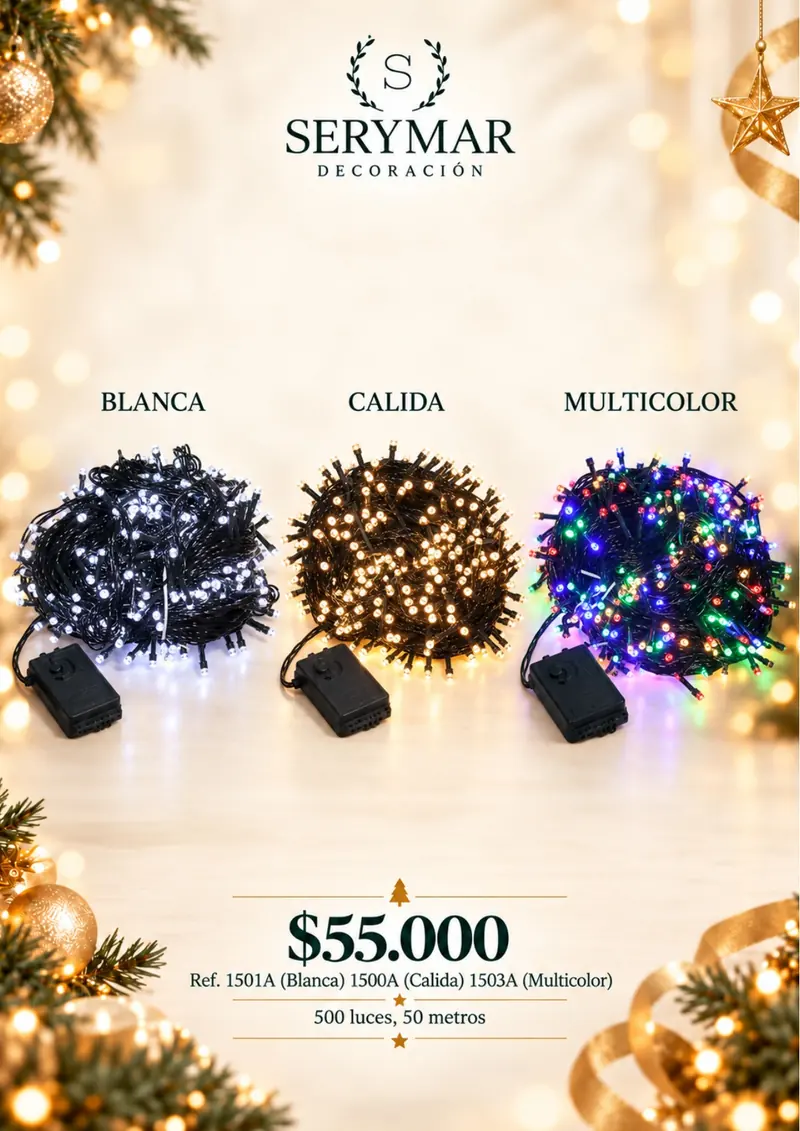 Luces de Navidad · Ref. 1501A / 1500A / 1503A — página 149 del Catálogo Navidad 2026 de SERYMAR Decoración