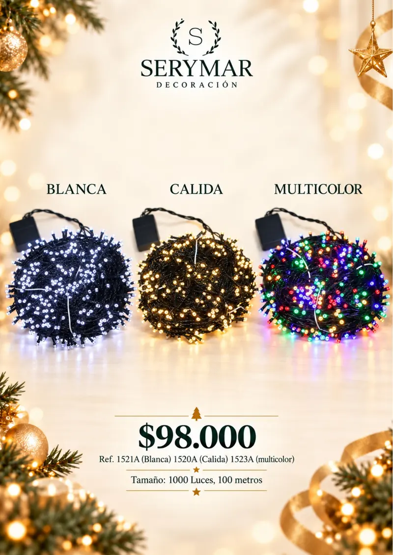 Luces de Navidad · Ref. 1521A / 1520A / 1523A — página 150 del Catálogo Navidad 2026 de SERYMAR Decoración